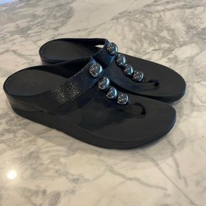 Virtually new black FitFlops with metallic stones on strap. Size 9 (41)